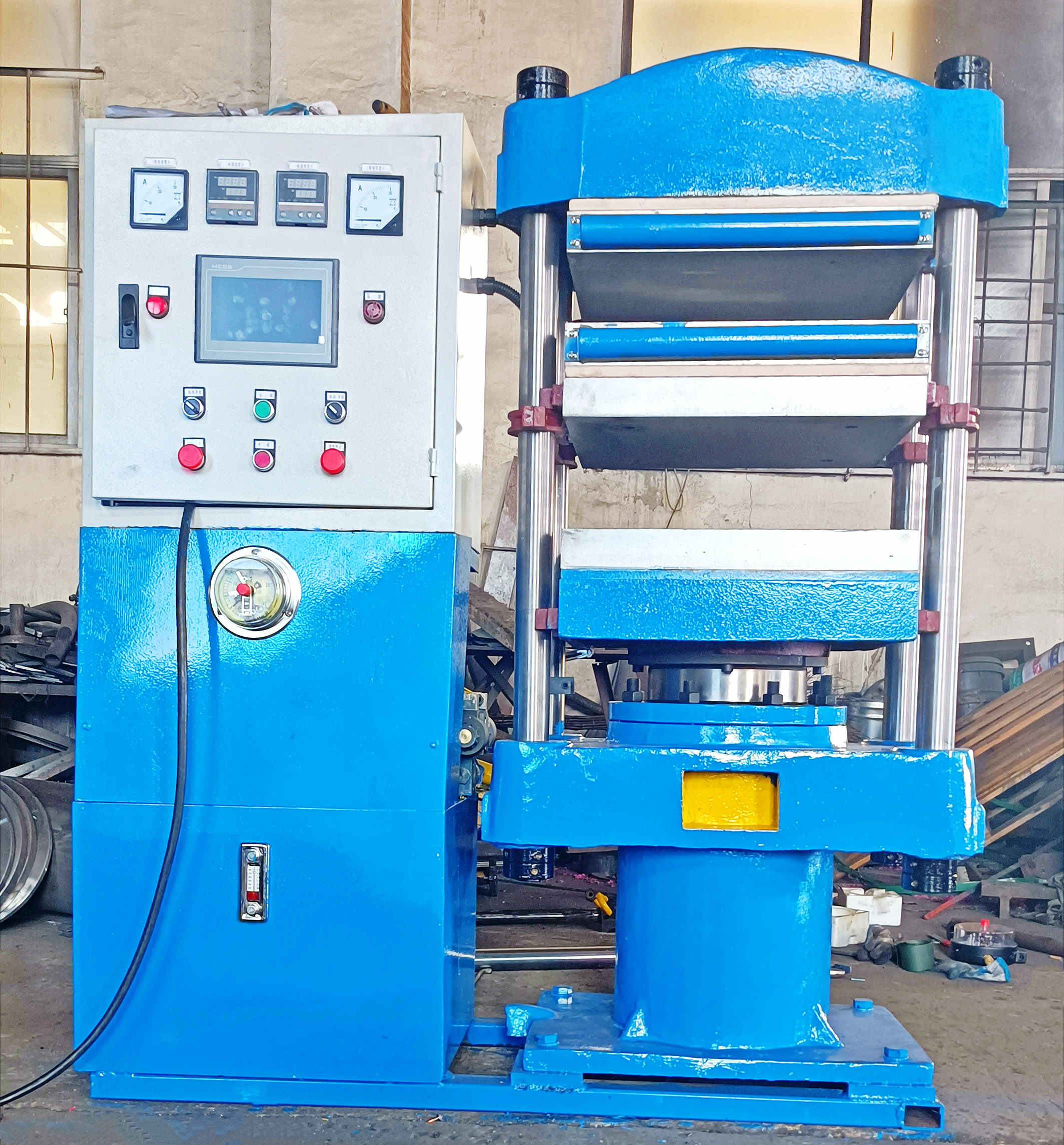 80噸四柱平板硫化機-自動款上加熱下冷卻硫化機